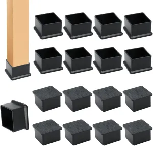 12PCS Rubber Chair Leg Tips Caps, 2" x 2" Square Rubber Covers Black Furniture Foot Table Chair Leg End Cap, Anti-Slip Chair Leg Floor Protectors, Black