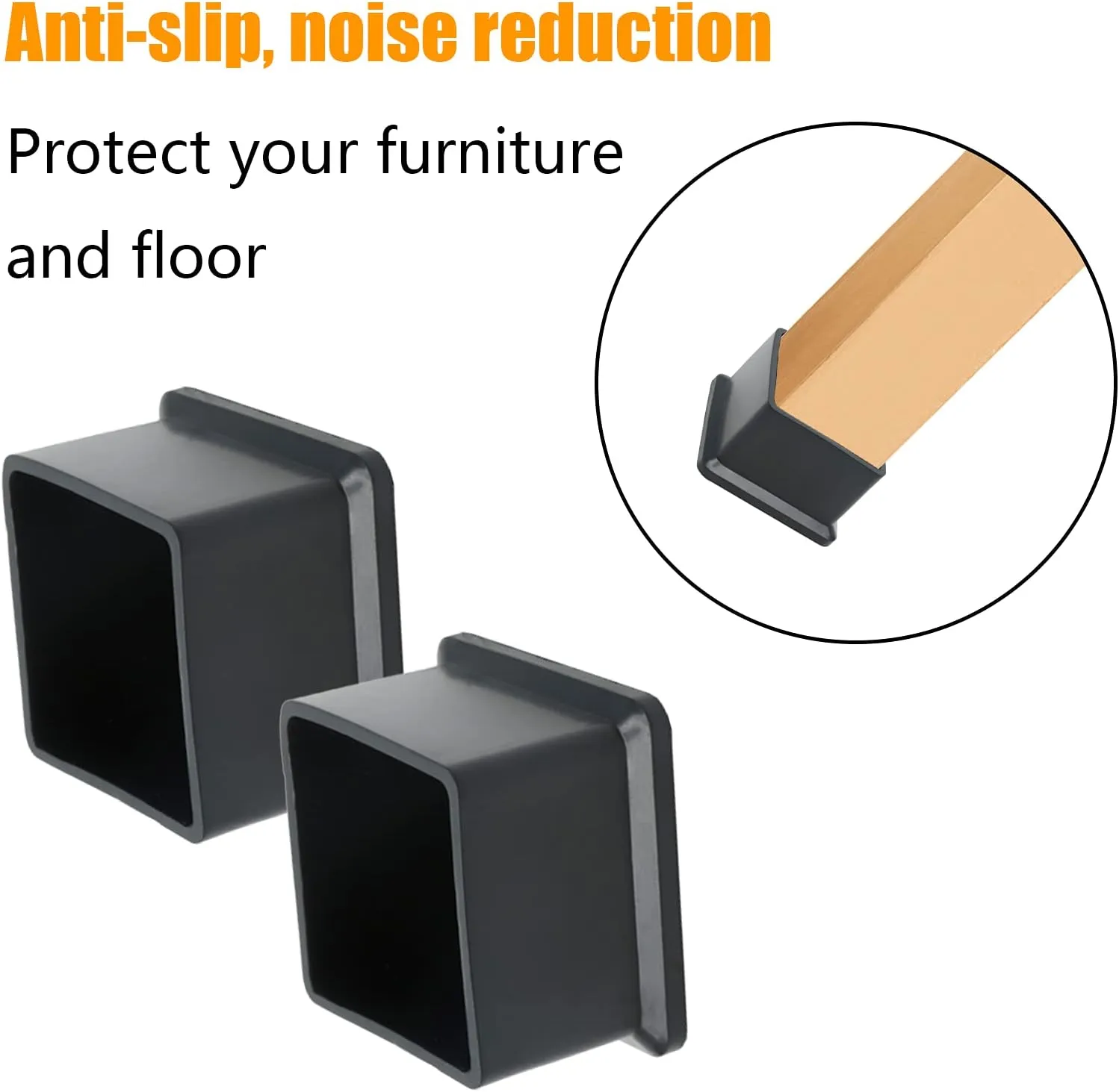 12PCS Rubber Chair Leg Tips Caps, 2" x 2" Square Rubber Covers Black Furniture Foot Table Chair Leg End Cap, Anti-Slip Chair Leg Floor Protectors, Black