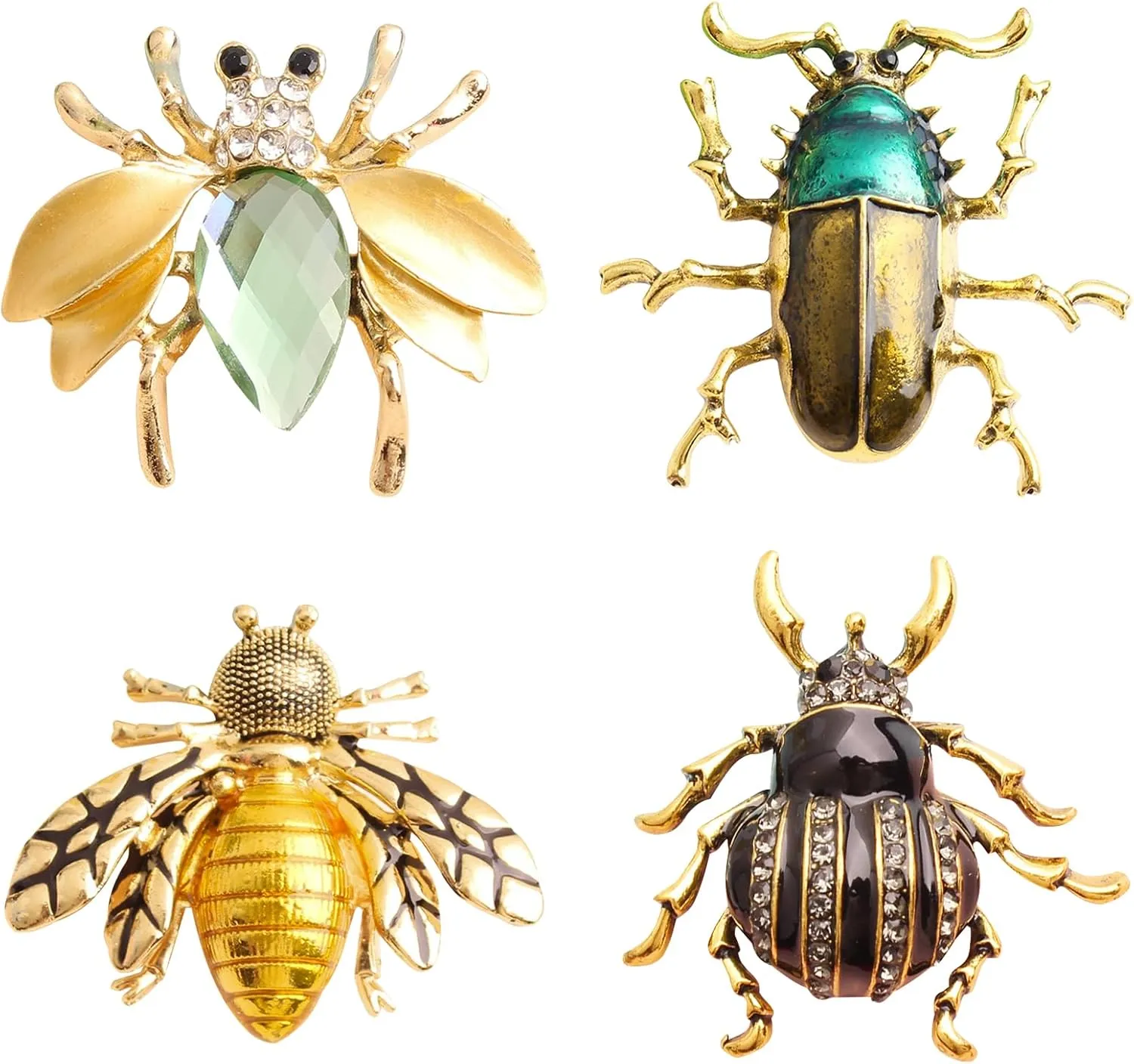 4 PCS Lapel Pins Crystal Insect Themed Brooches for Women