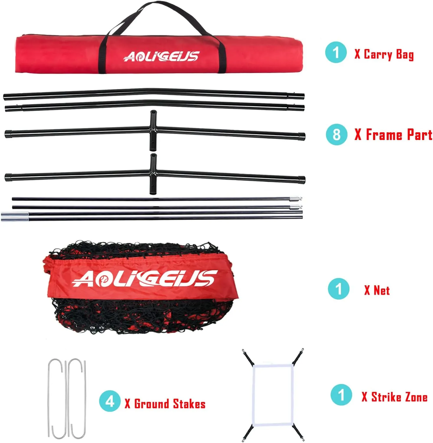 7'X7' Baseball Softball Practice Net,Pitching Net,Batting Net,with Baseball Tee,Bonus Strike Zone and Bow Frame,for Hitting,Pitching, Catching