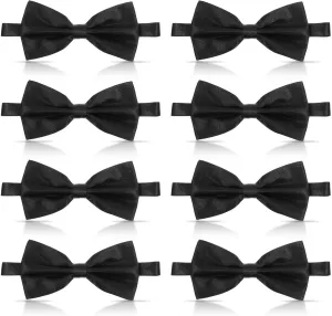 8 Pack Men's Black Bow Ties Solid Color Pretied Adjustable Bowtie, Satin Silk Tuxedo Bow Ties for Mens Boys Necktie Bow Tie Wedding Party Concerts and Formal Events