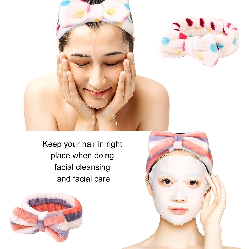 8 Pack Spa Bow Headbands, Coral Fleece Makeup Cosmetic Headband for Washing Face, Shower Terry Cloth Hair Band for Women Facial