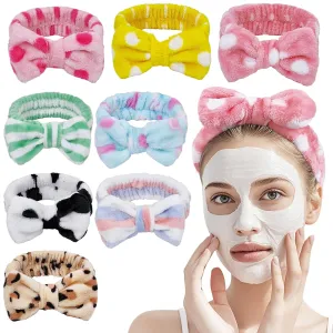 8 Pcs Soft and Cute Spa Headband with Bow - Make up Headbands for Women - Skin Care Headbands - Ideal for Facial make up, Skincare, Face Washing, and Spa