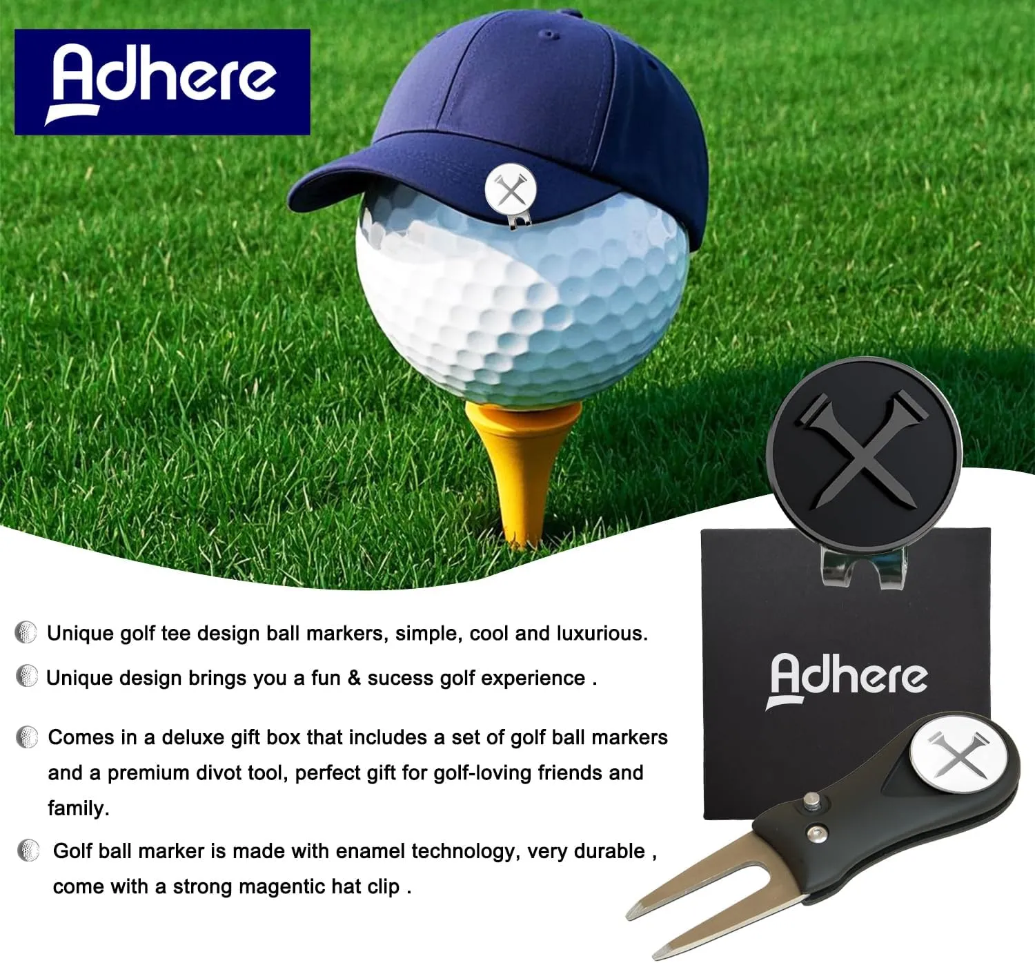 Adhere Golf Ball Markers Personlized Logo Enamel with A Strong Magnetic Hat Clips A Premium Golf Gifts for Golfer