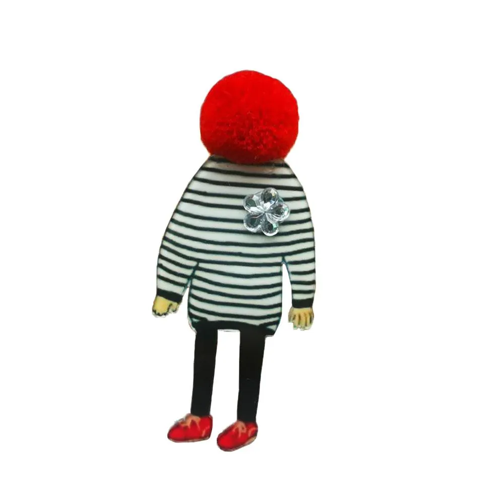 Adorable Girl Cartoon Models Pompom Brooch Pins Accessories