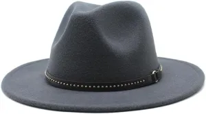 Autumn and Winter Warm Woolen Top Hat, Large Brim Felt Hat, Vintage and Versatile Jazz Hat, Imitation Wool Hat Luopan Caps & Hats (Color : Dark Grey, Size : 56-58cm)