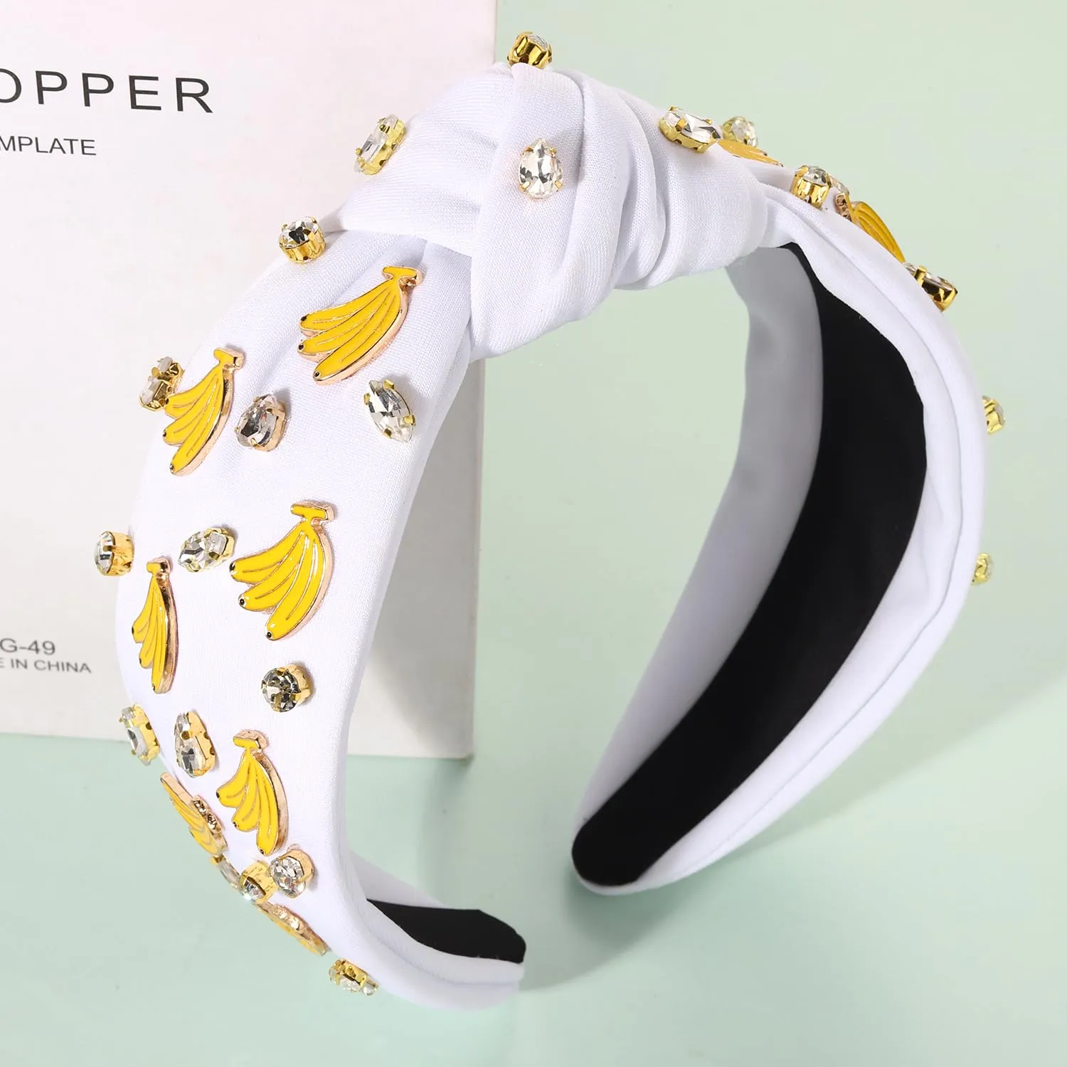 Banana Headbands for Women Summer Headbands Jeweled Rhinestone Knotted Hairbands Summer Beach Outfits Hair Accessories Vacation Gifts (Fruit C-White)