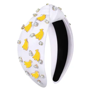 Banana Headbands for Women Summer Headbands Jeweled Rhinestone Knotted Hairbands Summer Beach Outfits Hair Accessories Vacation Gifts (Fruit C-White)