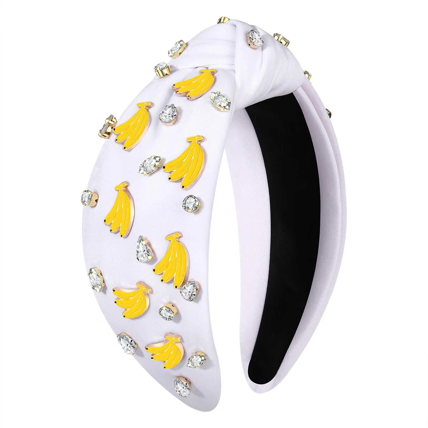 Banana Headbands for Women Summer Headbands Jeweled Rhinestone Knotted Hairbands Summer Beach Outfits Hair Accessories Vacation Gifts (Fruit C-White)