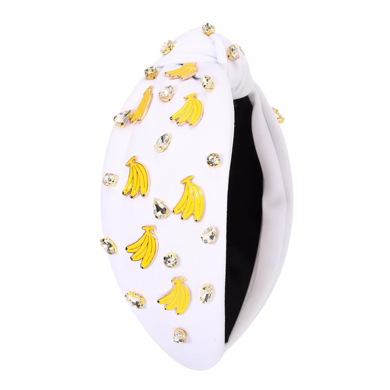 Banana Headbands for Women Summer Headbands Jeweled Rhinestone Knotted Hairbands Summer Beach Outfits Hair Accessories Vacation Gifts (Fruit C-White)