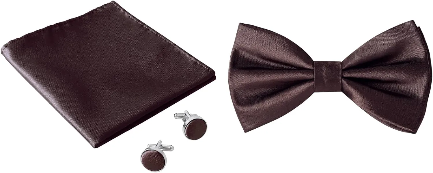Bow Ties for Men, Mens Pre-Tie Bow Tie Satin Silk Adjustable Bow Tie Cufflinks Hanky Sets With Gift Box