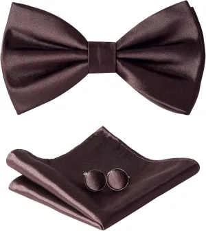 Bow Ties for Men, Mens Pre-Tie Bow Tie Satin Silk Adjustable Bow Tie Cufflinks Hanky Sets With Gift Box