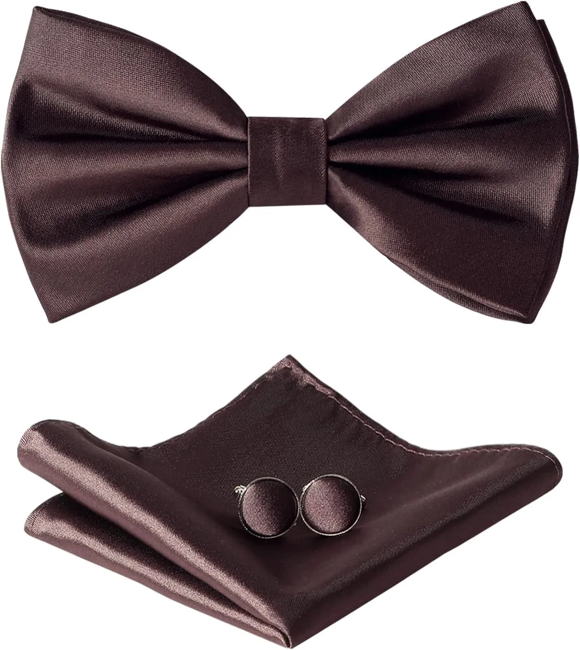 Bow Ties for Men, Mens Pre-Tie Bow Tie Satin Silk Adjustable Bow Tie Cufflinks Hanky Sets With Gift Box