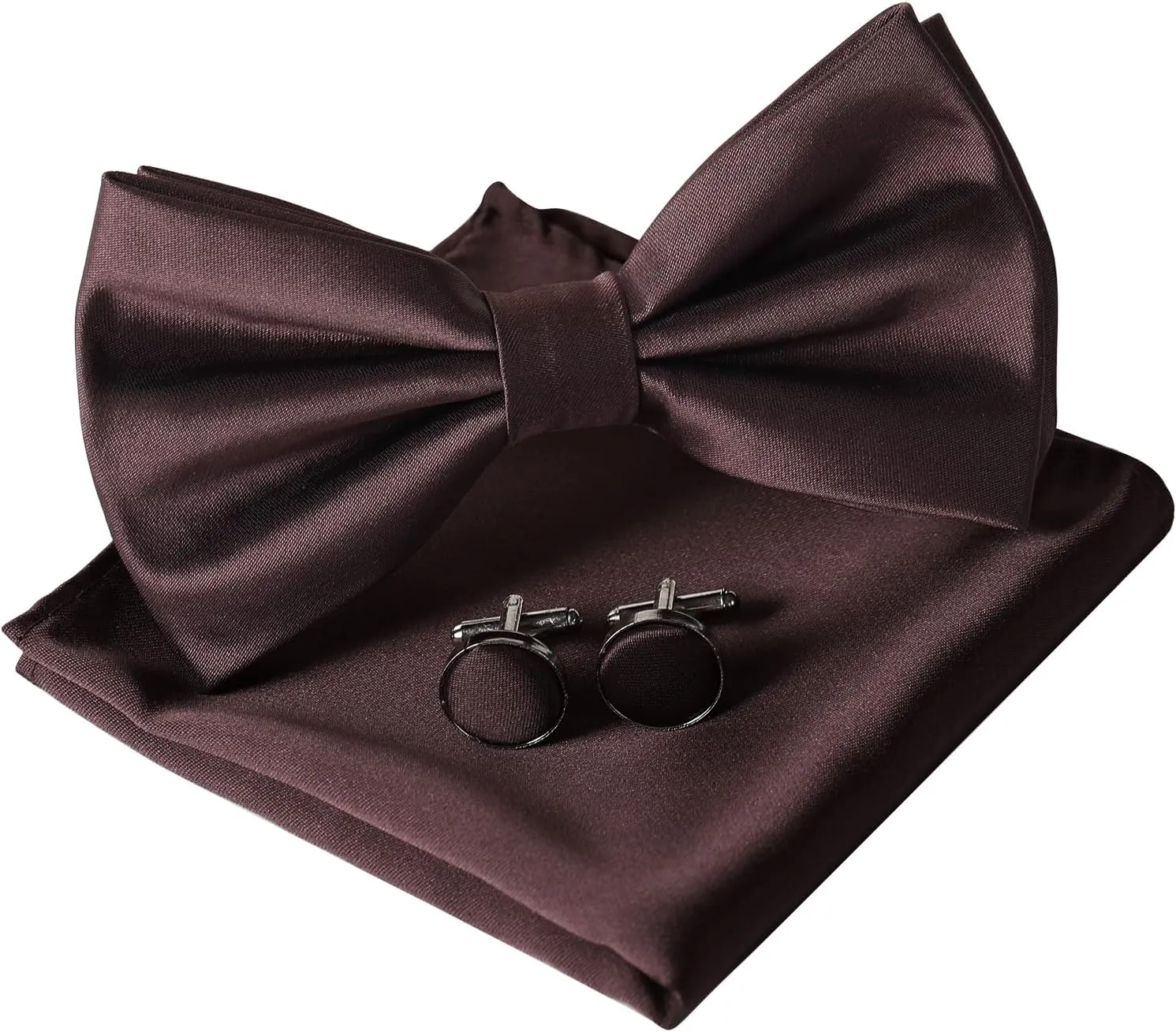 Bow Ties for Men, Mens Pre-Tie Bow Tie Satin Silk Adjustable Bow Tie Cufflinks Hanky Sets With Gift Box