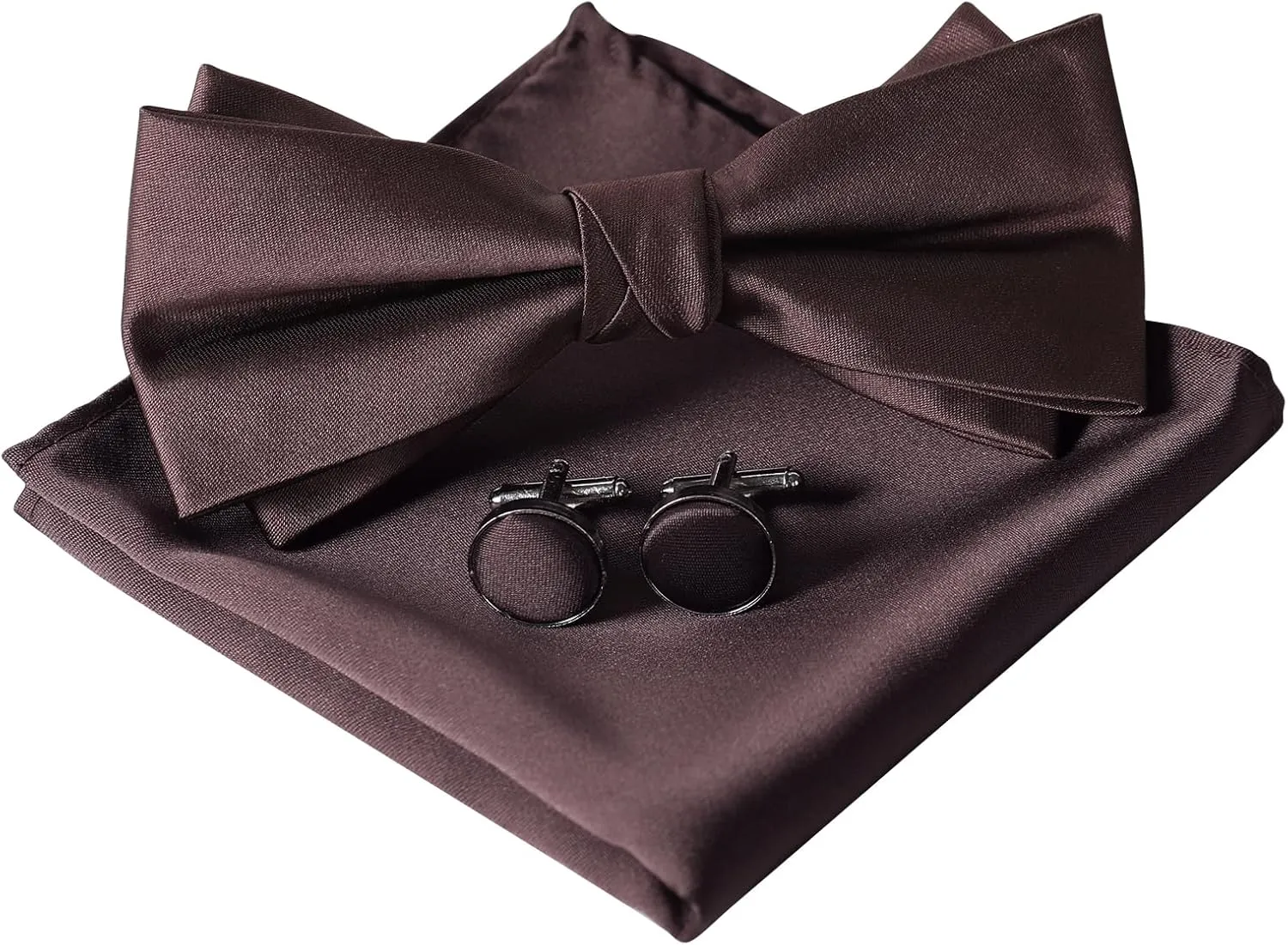 Bow Ties for Men, Mens Pre-Tie Bow Tie Satin Silk Adjustable Bow Tie Cufflinks Pocket Square Sets With Gift Box