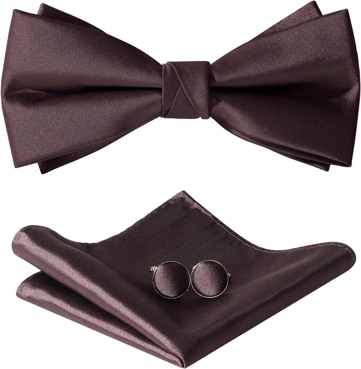 Bow Ties for Men, Mens Pre-Tie Bow Tie Satin Silk Adjustable Bow Tie Cufflinks Pocket Square Sets With Gift Box