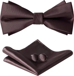 Bow Ties for Men, Mens Pre-Tie Bow Tie Satin Silk Adjustable Bow Tie Cufflinks Pocket Square Sets With Gift Box