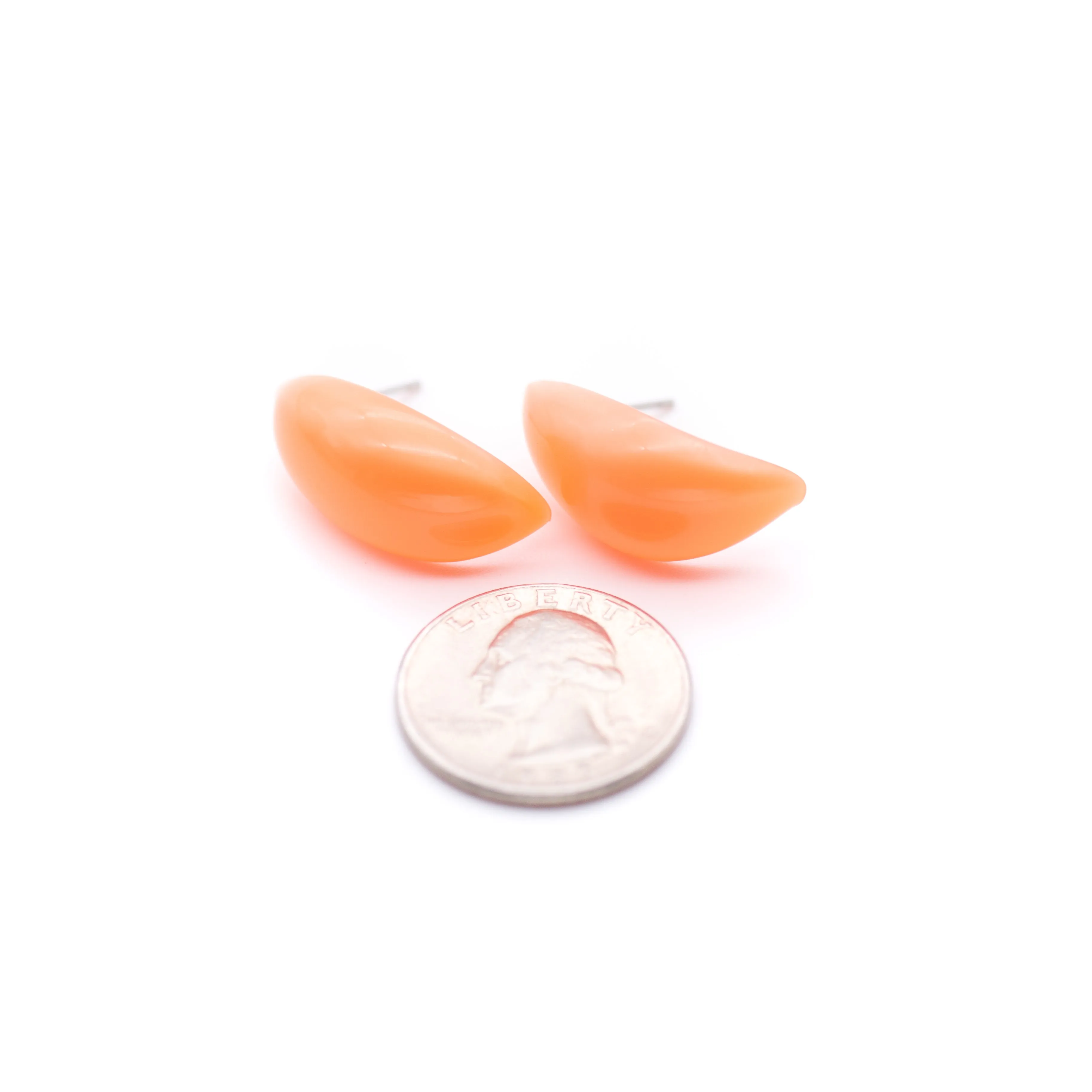 Bright Melon Moonglow C-Carved Stud Earrings