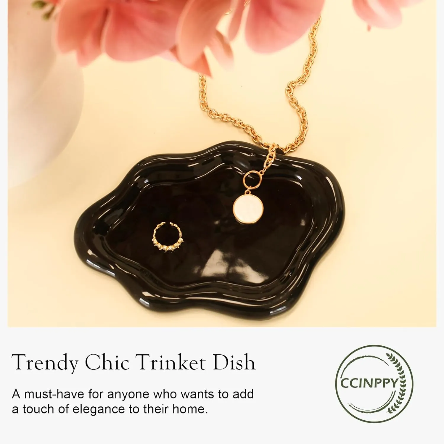 Ceramic Jewelry Tray Trinket Dish, Decorative Cloud Vanity Key Tray for Women, Ring Holder Dish, Cute Jewelry Plate Bowl Room Decor Aesthetic, Black, Medium