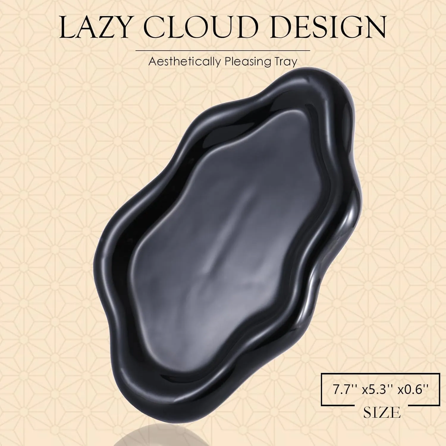 Ceramic Jewelry Tray Trinket Dish, Decorative Cloud Vanity Key Tray for Women, Ring Holder Dish, Cute Jewelry Plate Bowl Room Decor Aesthetic, Black, Medium