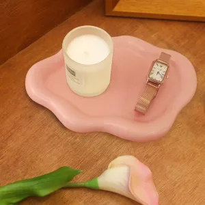 Ceramic Jewelry Tray Trinket Dish, Decorative Cloud Vanity Key Tray for Women, Ring Holder Dish, Cute Jewelry Plate Bowl Room Decor Aesthetic, Pink, Medium