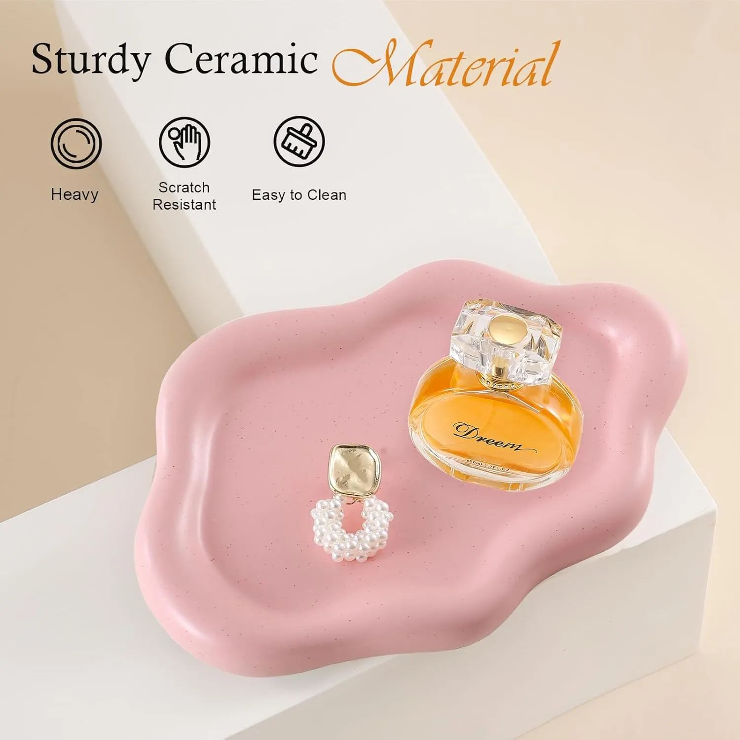 Ceramic Jewelry Tray Trinket Dish, Decorative Cloud Vanity Key Tray for Women, Ring Holder Dish, Cute Jewelry Plate Bowl Room Decor Aesthetic, Pink, Medium