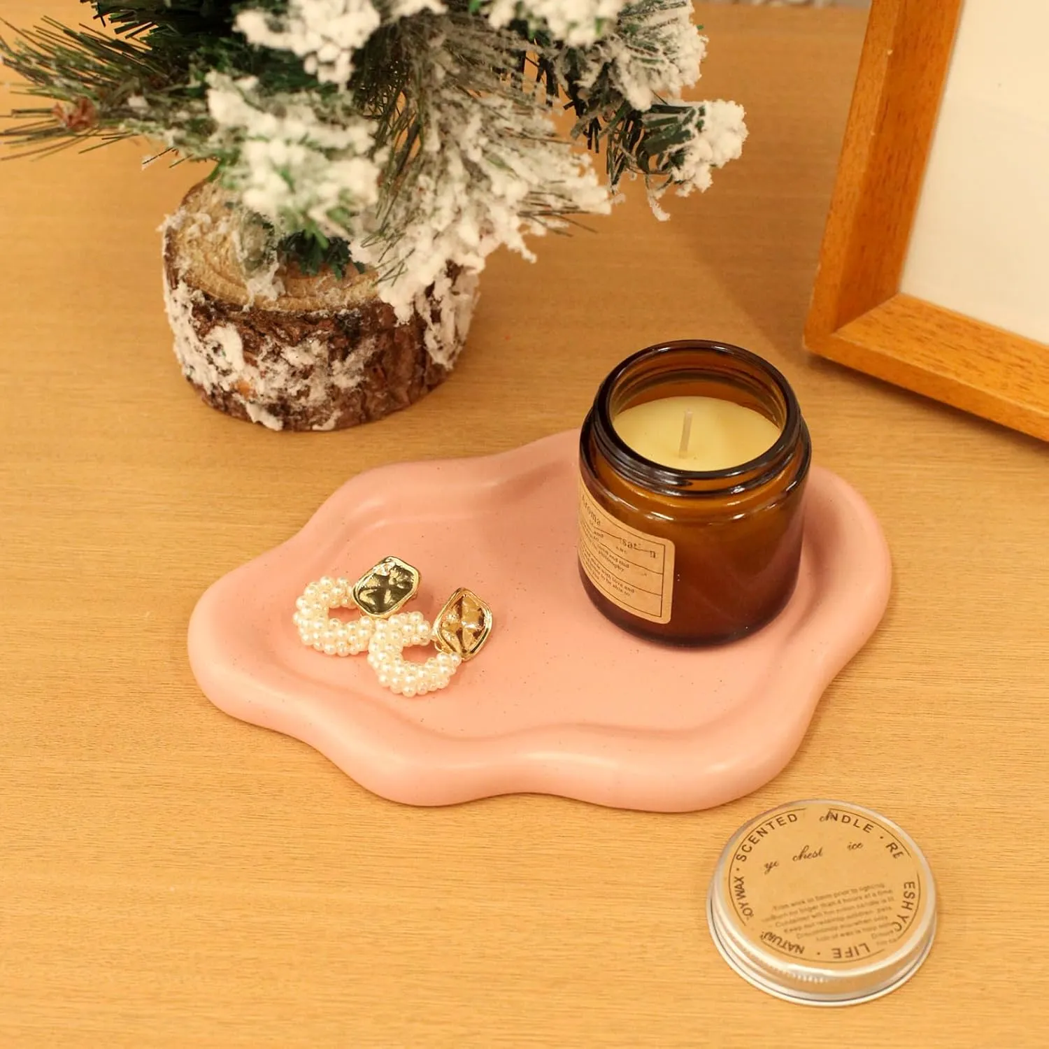 Ceramic Jewelry Tray Trinket Dish, Decorative Cloud Vanity Key Tray for Women, Ring Holder Dish, Cute Jewelry Plate Bowl Room Decor Aesthetic, Pink, Medium