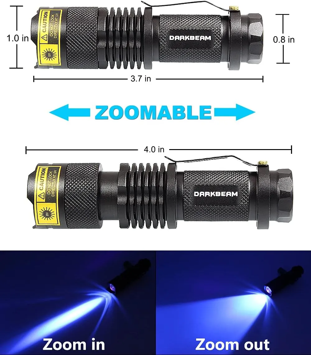 DARKBEAM UV 365nm Light Wood's lamp Blacklight Ultraviolet Flashlight LED Portable Mini Handheld Torch Detector for Dog Urine Pet Stains 370nm Anti-counterfeiting Identification, Resin Curing