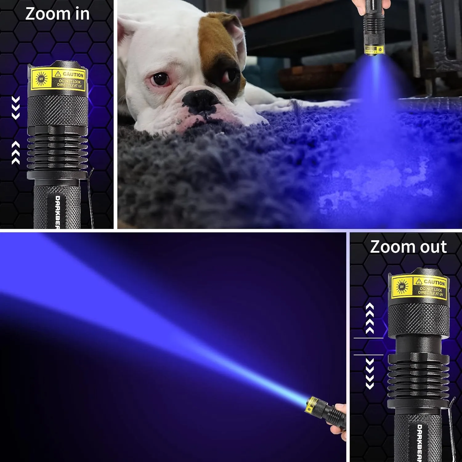DARKBEAM UV 365nm Light Wood's lamp Blacklight Ultraviolet Flashlight LED Portable Mini Handheld Torch Detector for Dog Urine Pet Stains 370nm Anti-counterfeiting Identification, Resin Curing