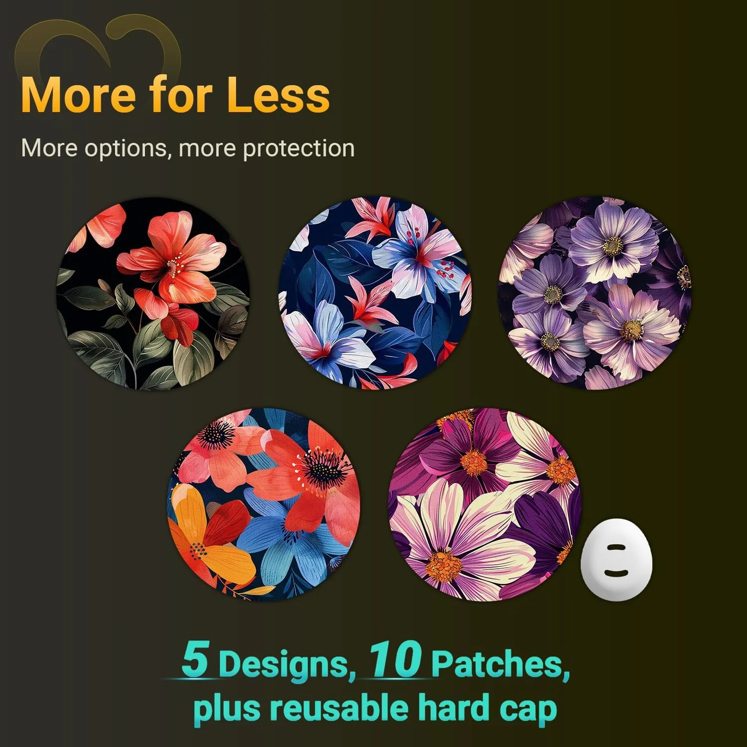 Dexcom G7 & Stelo Adhesive Patches, 10-Pack Dexcom G7 Stelo Overpatches, Bump-Proof with Hard Cap, Waterproof, Breathable, Medical Adhesive, 10-Day CGM Protection (B.Flower)