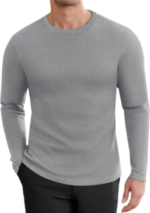Ekouaer Men's Long Sleeve Shirts Honeycomb Waffle Pullover Sweater Crewneck Thermal Tops Lightweight Undershirts