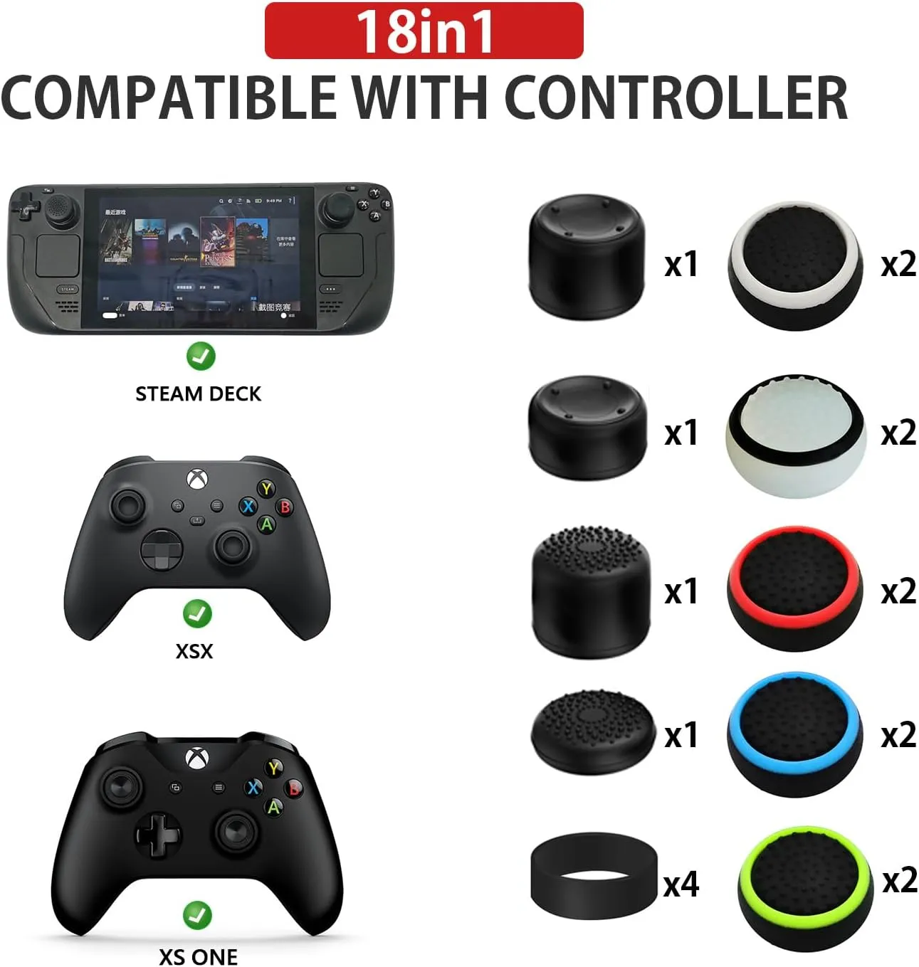 FPS Thumb Grip Caps Set for Xbox One (Series X, S) Controller Stick Caps Silicone Thumbsticks Grips Joystick Caps for Xbox, Precision Rings for Xbox,Black Set(18pcs)