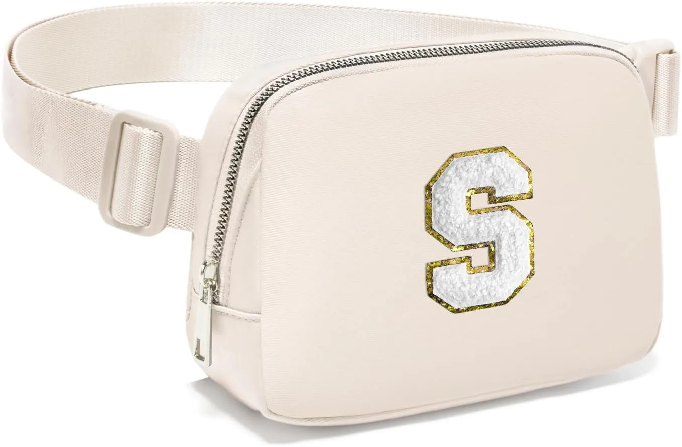 Gitus Birthday Gifts for 8 9 10 11 12 13 Year Old Girls Personalized Fanny Pack Crossbody Bags with Initial Letter Patch Belt Bag for Teen Girls Cute Trendy Stuff Travel Essentials (Ivory-S)