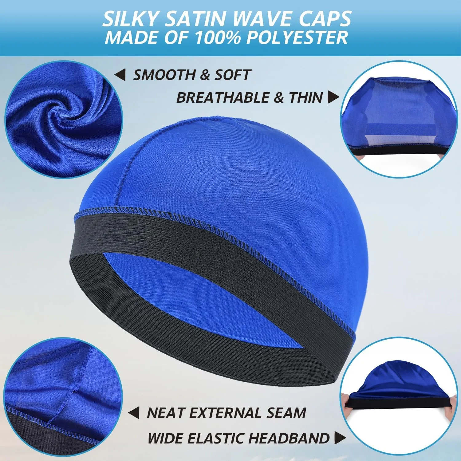Headshion 4 Pack Wave Cap for Men 360 Waves, Silky Stocking Cap Compression Over Durag