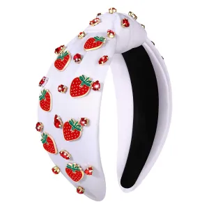 Jeweled Strawberry Headbands for Women - Tropical Fruit Vacation Accessories, Summer Party Favors (Fruit A-White)