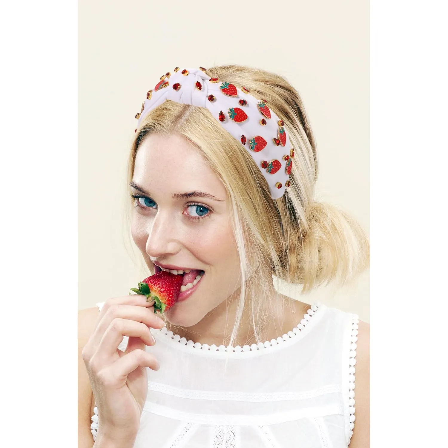 Jeweled Strawberry Headbands for Women - Tropical Fruit Vacation Accessories, Summer Party Favors (Fruit A-White)