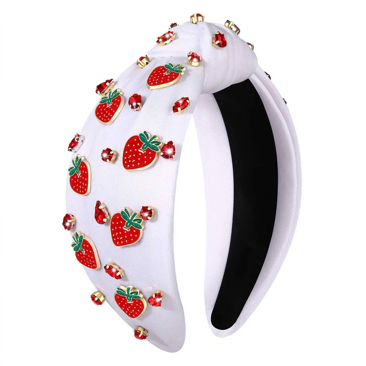 Jeweled Strawberry Headbands for Women - Tropical Fruit Vacation Accessories, Summer Party Favors (Fruit A-White)