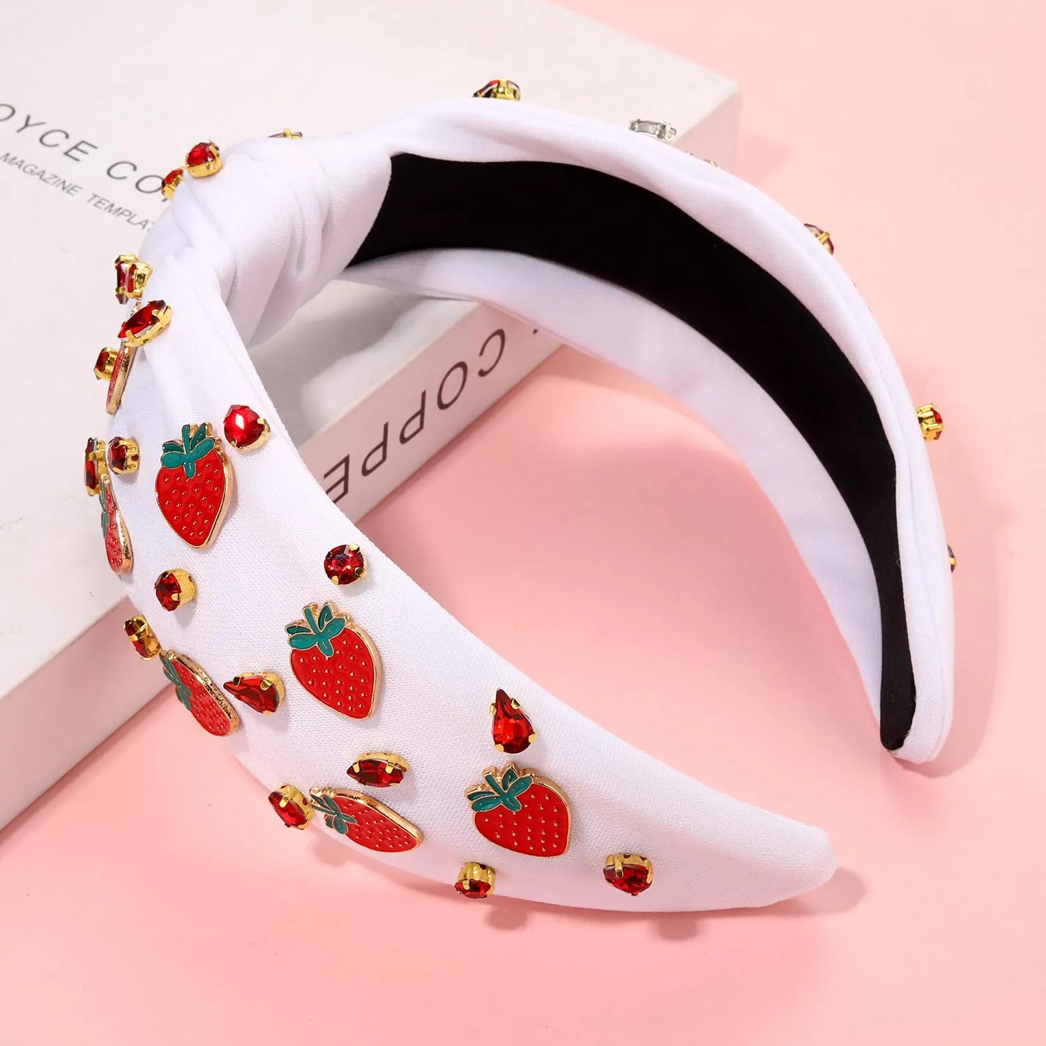Jeweled Strawberry Headbands for Women - Tropical Fruit Vacation Accessories, Summer Party Favors (Fruit A-White)