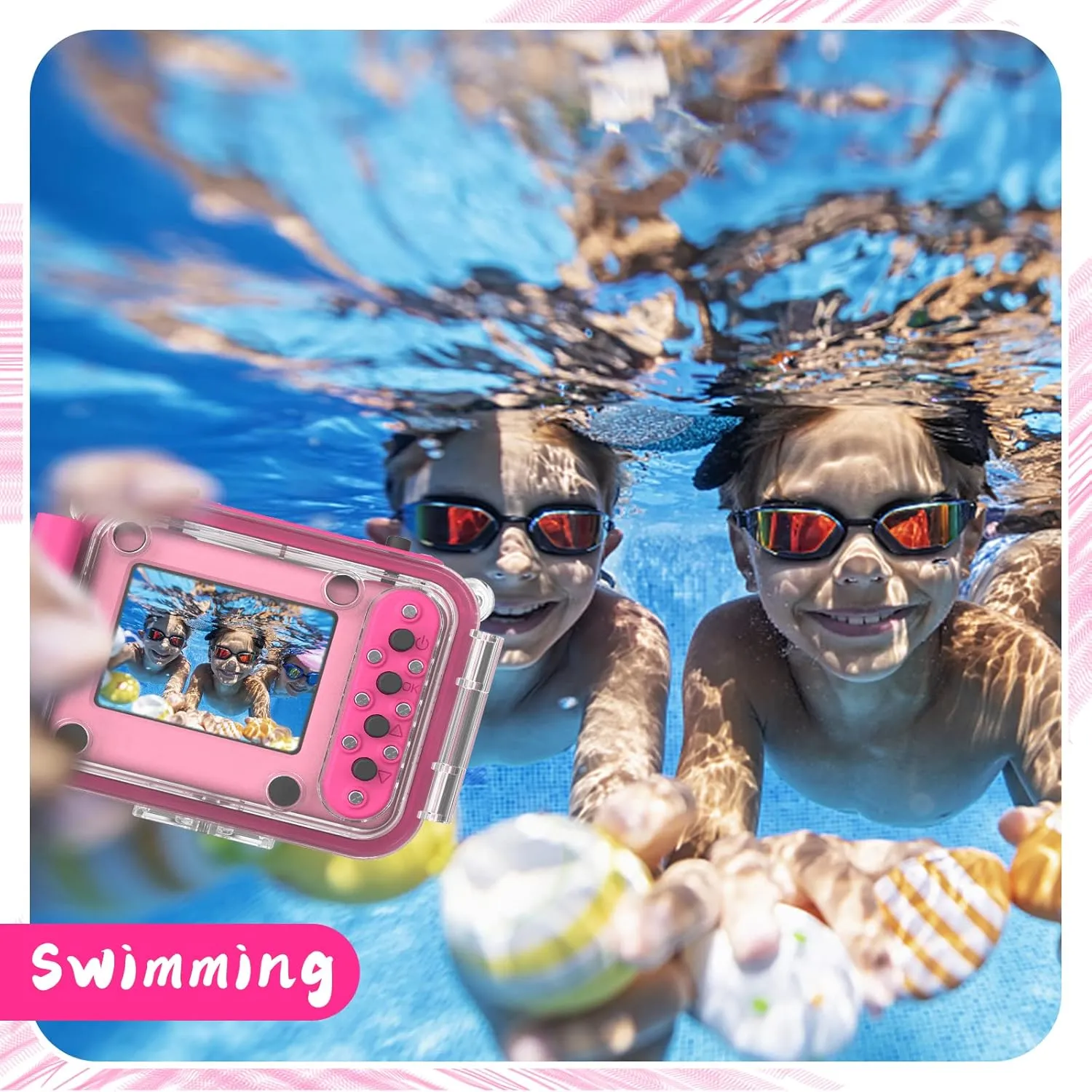 Kids Camera, Waterproof Kids Digital Camera, Children Selfie Camera with 180Flip Len, 20MP 1080P Sports Action Toy Underwater Camera for Pool Helmet, Birthday Gifts for Boys Girls Age 3-12