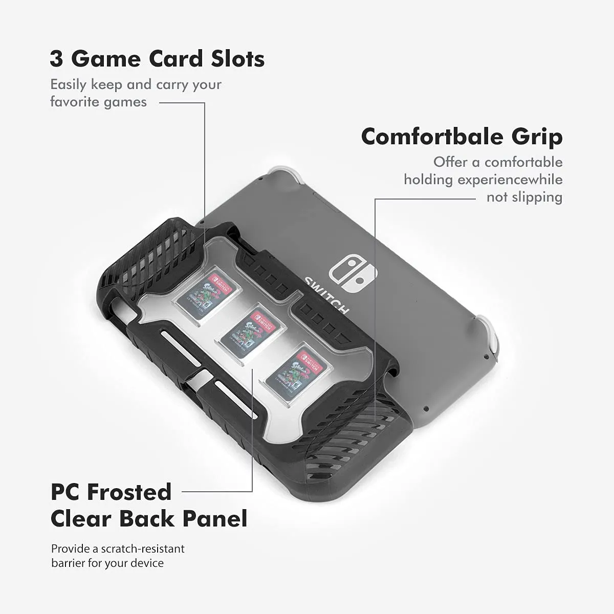 KIWIHOME Grip Case for Nintendo Switch Lite, Protective Hard Case for Nintendo Switch Lite 2019 with Comfortable Grip & Game Card Slots (Black)