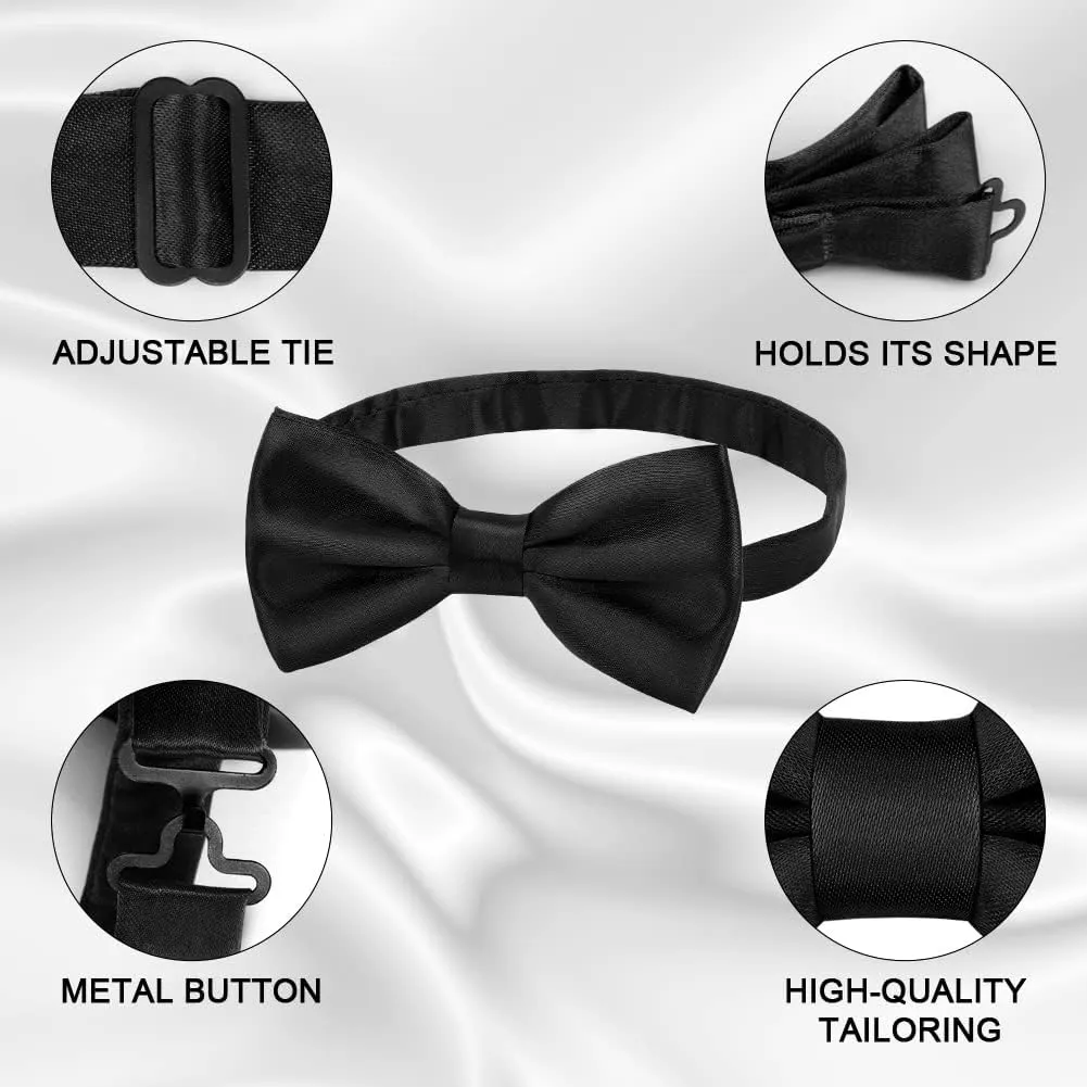 Men's Bow Tie, Classic Solid Color Pre-Tied Bow Tie for Men, Satin Tux Bowtie, Adjustable Formal Neck Bowtie for Birthday Party Wedding Graduation Mother Gifts (Black)