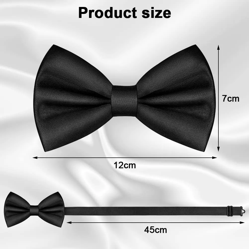 Men's Bow Tie, Classic Solid Color Pre-Tied Bow Tie for Men, Satin Tux Bowtie, Adjustable Formal Neck Bowtie for Birthday Party Wedding Graduation Mother Gifts (Black)