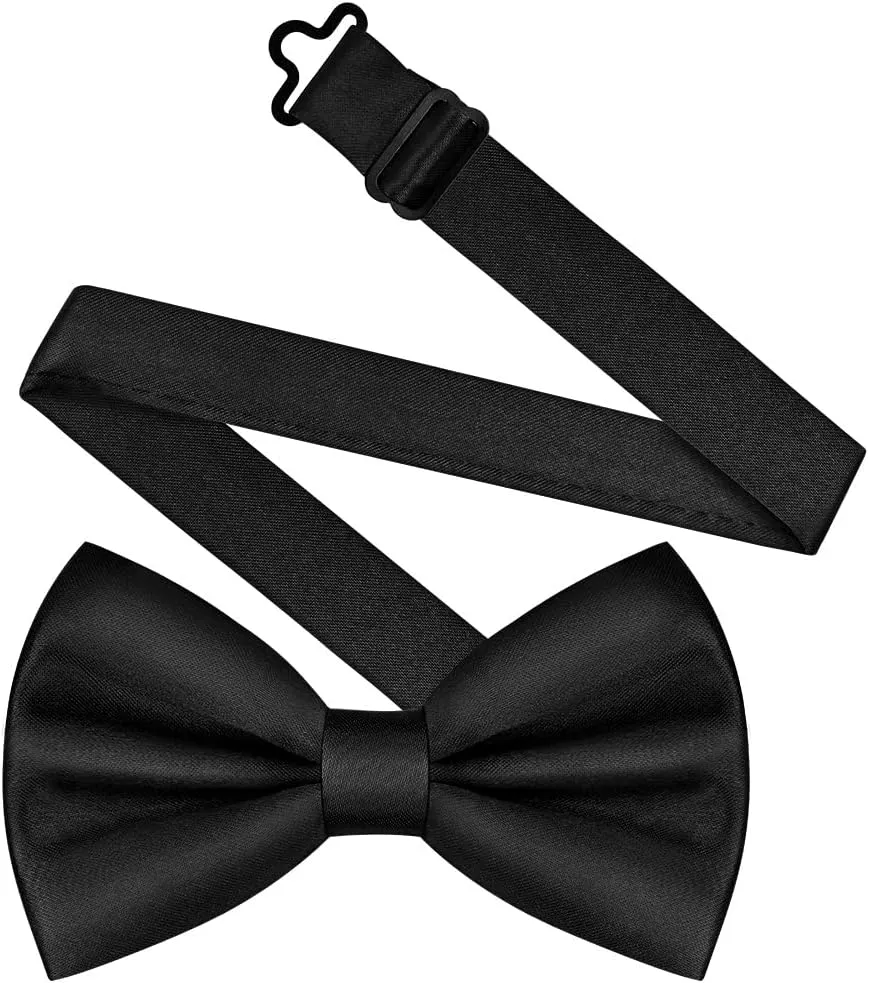 Men's Bow Tie, Classic Solid Color Pre-Tied Bow Tie for Men, Satin Tux Bowtie, Adjustable Formal Neck Bowtie for Birthday Party Wedding Graduation Mother Gifts (Black)