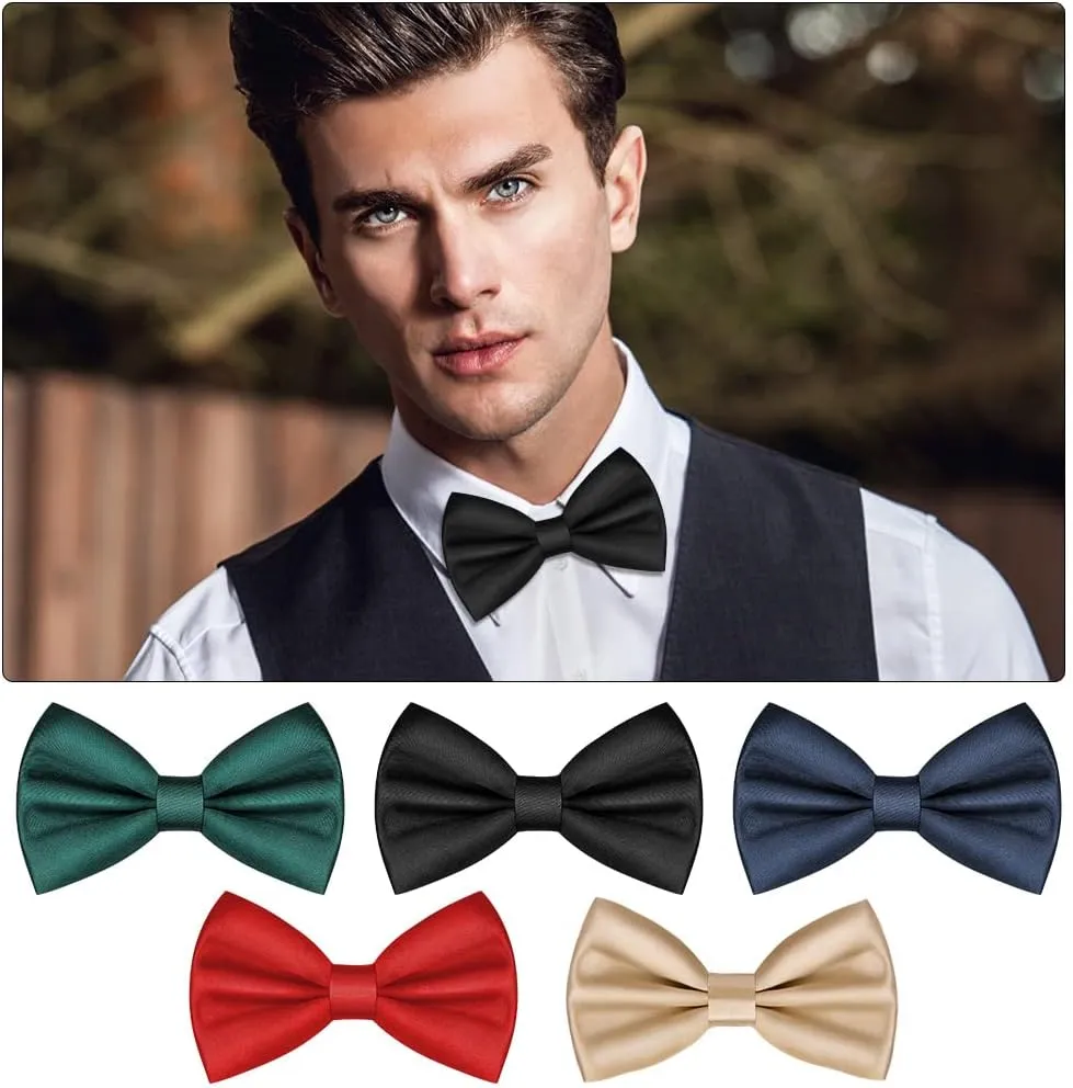 Men's Bow Tie, Classic Solid Color Pre-Tied Bow Tie for Men, Satin Tux Bowtie, Adjustable Formal Neck Bowtie for Birthday Party Wedding Graduation Mother Gifts (Black)