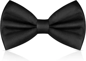 Men's Bow Tie, Classic Solid Color Pre-Tied Bow Tie for Men, Satin Tux Bowtie, Adjustable Formal Neck Bowtie for Birthday Party Wedding Graduation Mother Gifts (Black)
