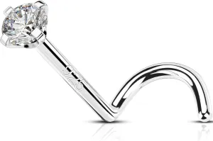 OUFER 925 Sterling Silver Nose Studs, Bone L Screw Shaped Nose Rings, 20G Nostril Solid 2mm Round CZ Nose Piercing Jewelry for Women Men-Screw Shaped