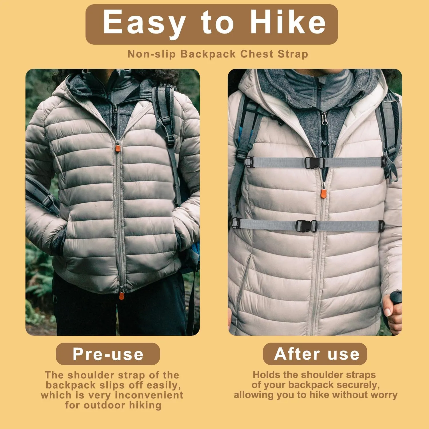 Outdoor Backpack Chest Straps, Adjustable Sternum Strap for Backpack Replacement, Camping Hiking Backpack Straps With Quick Release Buckle (DesertTan of 1pcs)