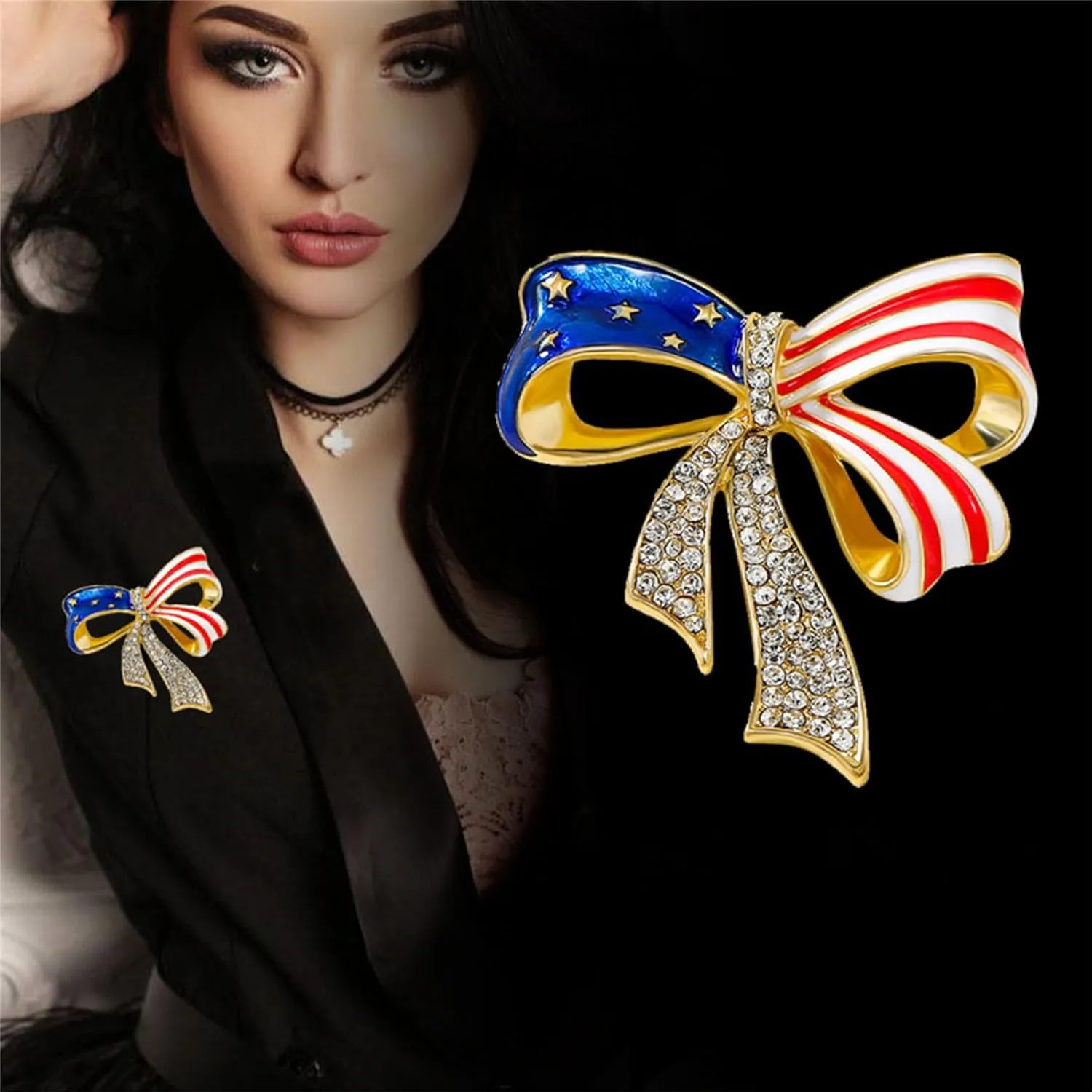 Rhinestone Waving USA Flag Brooch Pin for Men Women Silver Tone Fashion Crystal 4th of July American Patriotic Medal Blue Red Enamel Brooches Dress Accessories Veterans Independence Memorial Day Jewelry