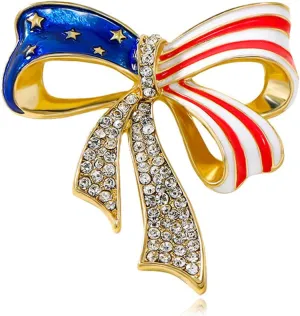 Rhinestone Waving USA Flag Brooch Pin for Men Women Silver Tone Fashion Crystal 4th of July American Patriotic Medal Blue Red Enamel Brooches Dress Accessories Veterans Independence Memorial Day Jewelry
