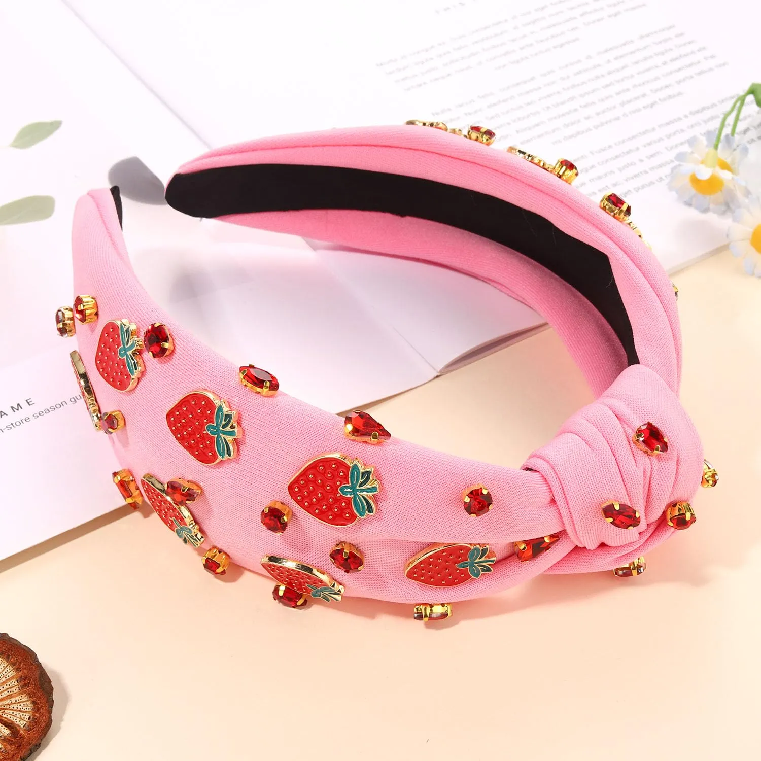 Strawberry Headband for Women, Fruit A-Pink, Hair Accessory for Summer, Beach Vacation, Wedding, Party, One Size, 1 Count
